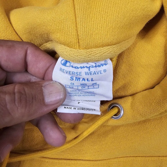 Vintage Champion Hoodie Mens Small Reverse Weave Yellow Blank Y2K Streetwear - Picture 3 of 7